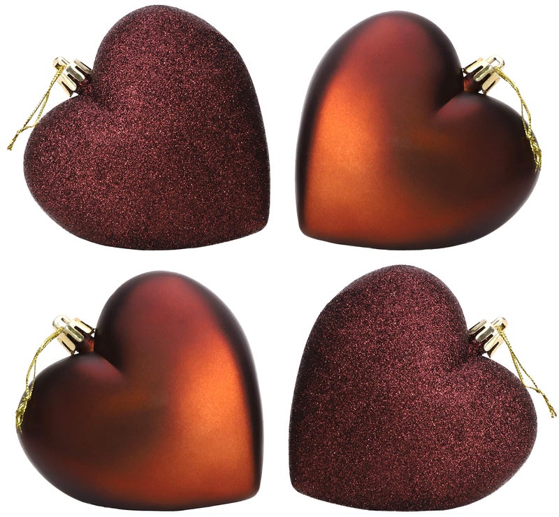 Christmas ConceptsÂ® 4-100mm Heart Shaped Baubles - Matte & Glitter Design - Christmas Ornaments (Mocha) - Image 1